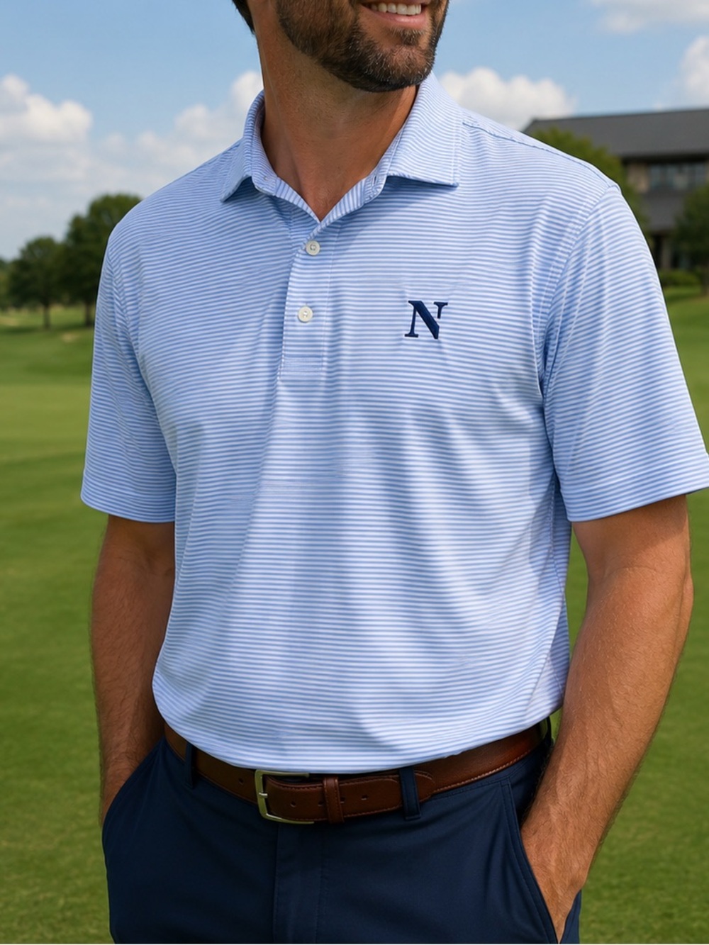 Turtleson XL Nelson Golf Sports Club Polo Blue Stripe Performance Golf Shirt